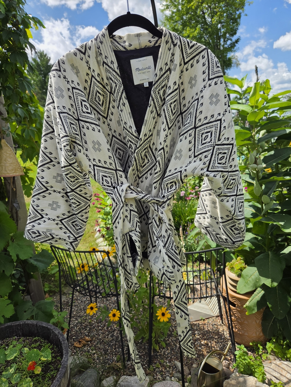 Madewell Black and Cream Aztec Open Front Cardigan